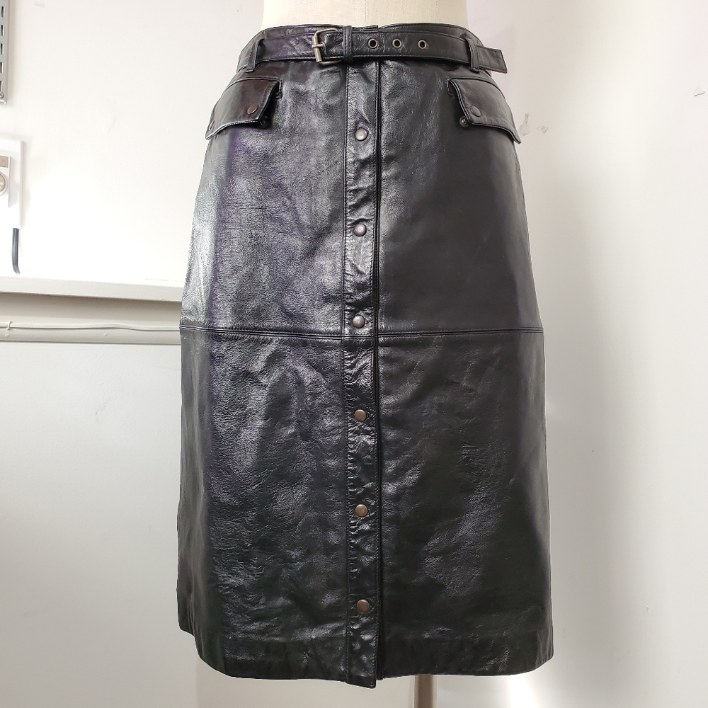 DKNY Jeans Button Down Leather Pencil Skirt